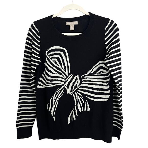 Banana Republic Sweaters - Banana Republic Black Stripe Bow Sweater Wool Blend Women Size M